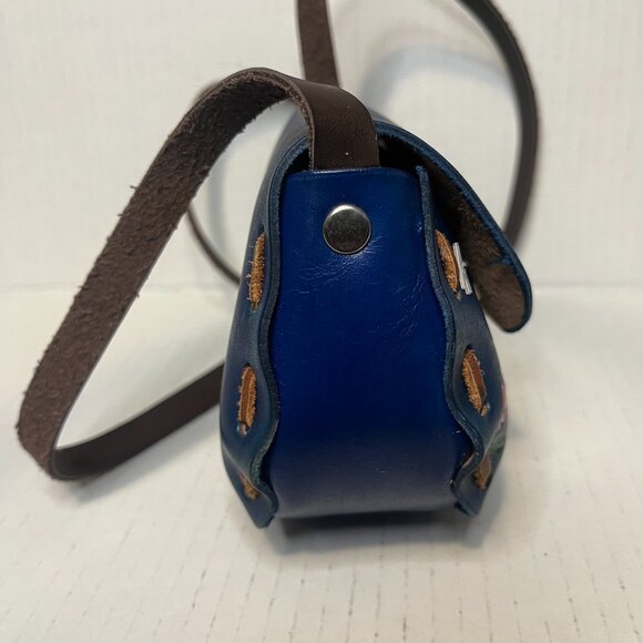 Vtg Hand Tooled Purple Leather Painted Mini Purse, Made in Mexico, Flower Purse - Picture 3 of 7